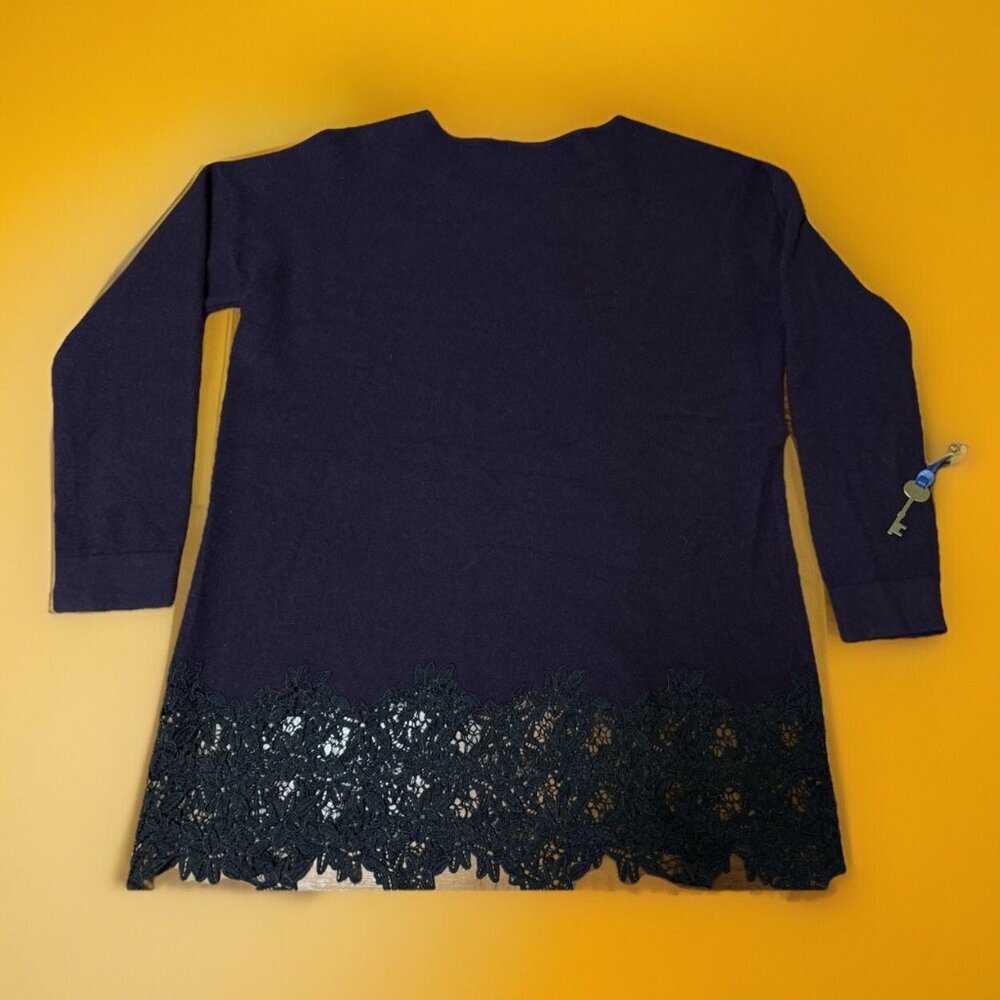 C Cashmere By Bloomingdale’s Purple Sweater Black Lace Whimsy Luxury - Picture 2 of 3